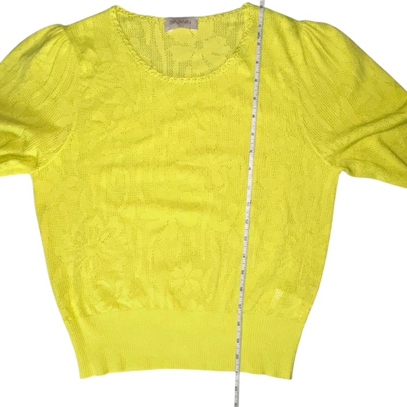 Banjanan Chartreuse Floral Jacquard Knit Sweater Cotton Blend Size M - Picture 6 of 11